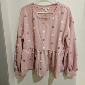 Blu Pepper Pink‎ Polka Dot Long Sleeve Casual Sweater Size L